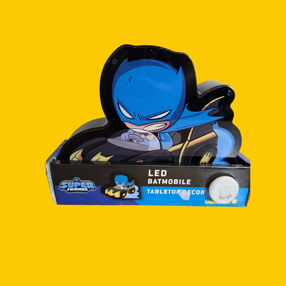 DC Super Friends Batman LED Batmobile Tabletop Decor Light Up Sign 7x6in NEW